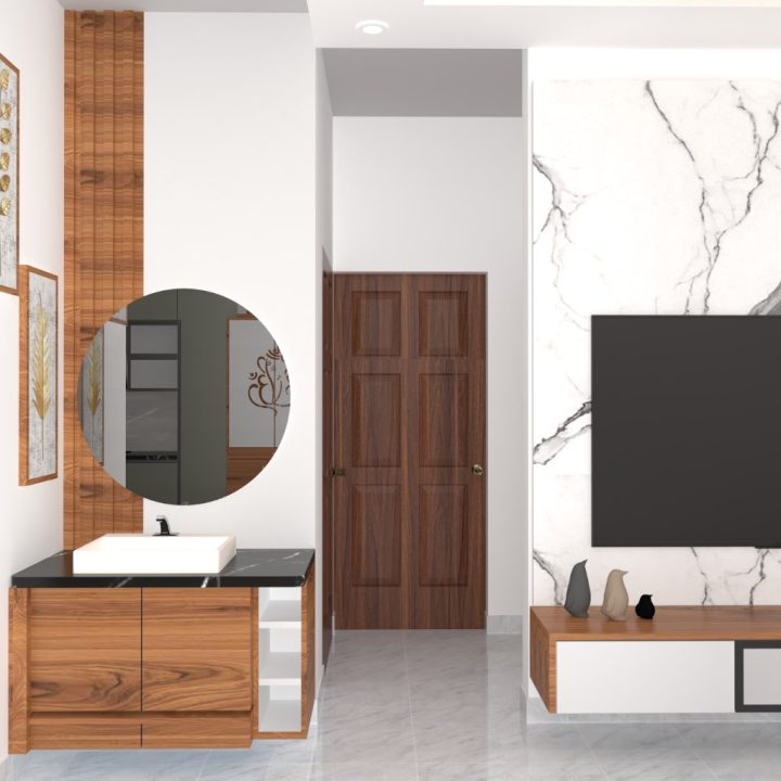 neat vanity unit interior with thoughtful organization, providing a stylish and efficient solution for bathroom storage