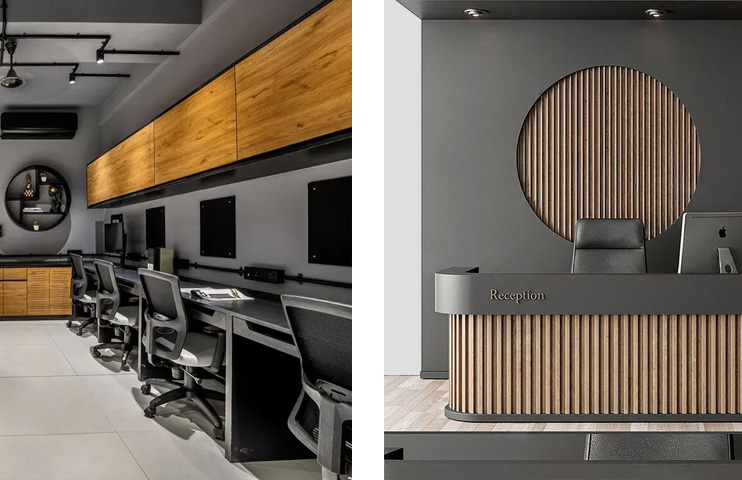 elegant office interiors featuring minimalist decor and spacious layout
