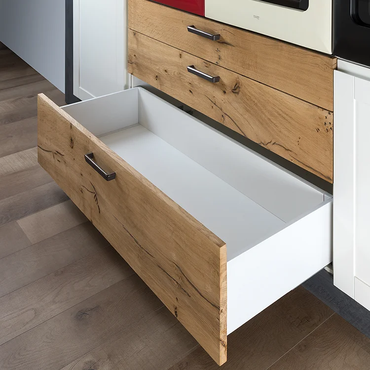 Modern H-box drawer design, providing smooth operation and a chic, streamlined look for contemporary spaces