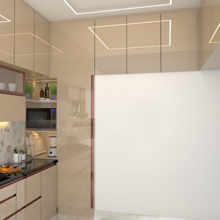 Trendy modular kitchen design with innovative storage ideas, offering both aesthetic appeal and practical function