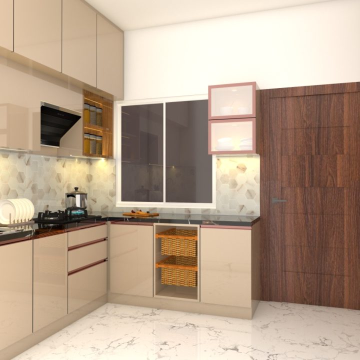 Space-saving modular kitchen design by KreativeNest, perfect for maximizing functionality in compact kitchens