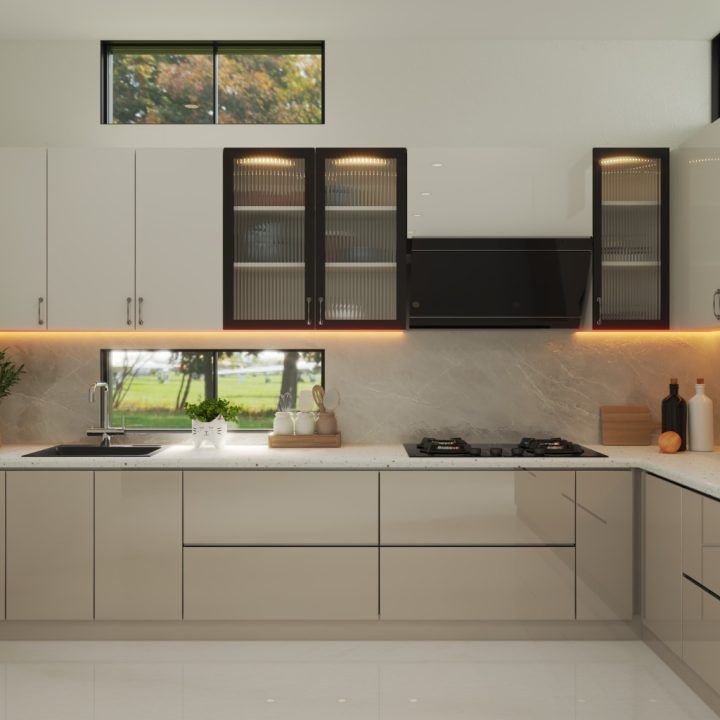 High-end luxury modular kitchen interiors, offering exquisite design and efficient storage for contemporary living