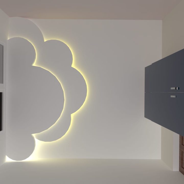 Stunning cloud false ceiling design, creating a serene and luxurious ambiance with its soft, modern aesthetic.