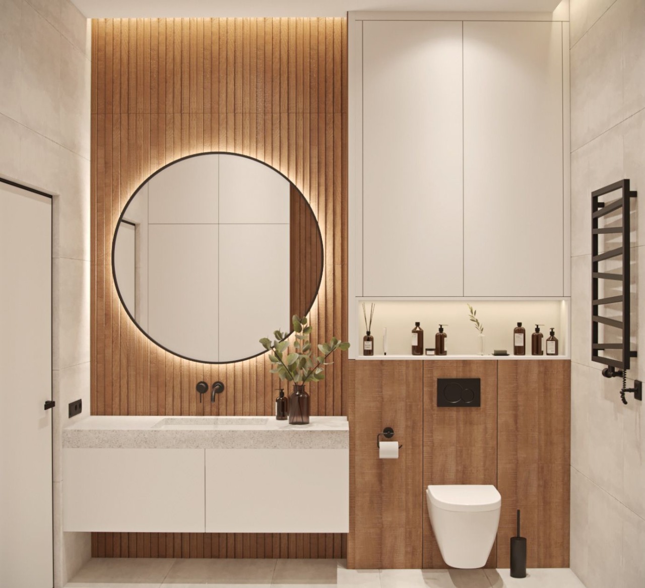 bathroom vanity interior design offering a perfect blend of form and function, creating a stylish and organized environment