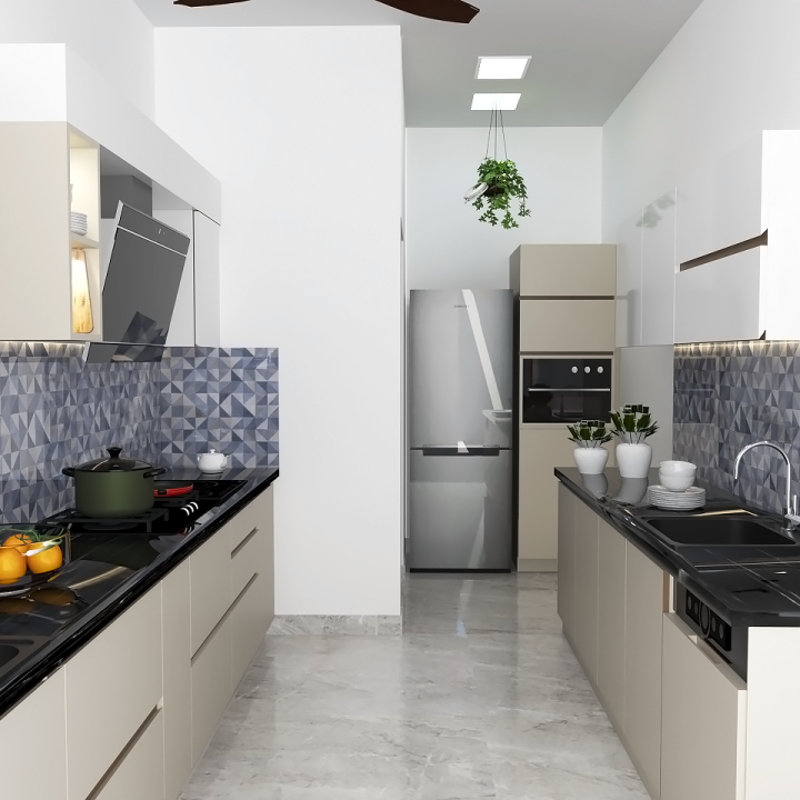 Stylish modern parallel kitchen, maximizing workflow and space with a practical and elegant design for contemporary homes