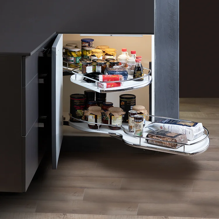 Innovative smart corner storage solution, maximizing space and efficiency in modern kitchen designs
