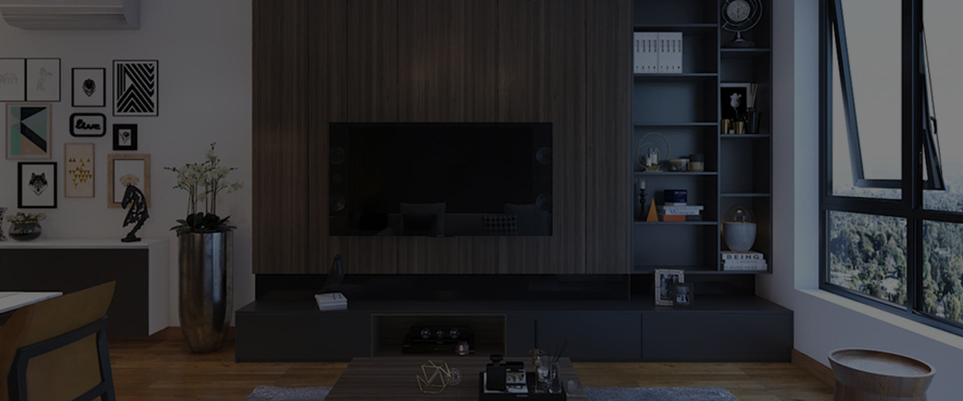 Modern luxury living room with elegant interiors, stylish furniture, and warm ambient lighting.