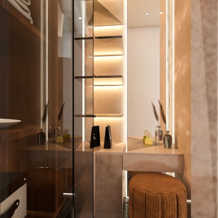 clean and modern wardrobe interior design with space-efficient shelves, racks, and drawers for easy organization